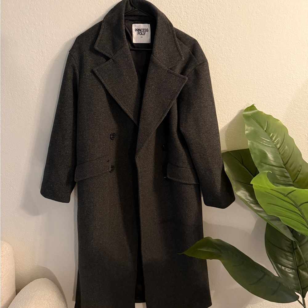 Princess Polly Charcoal Trench Coat - Picture 2 of 4